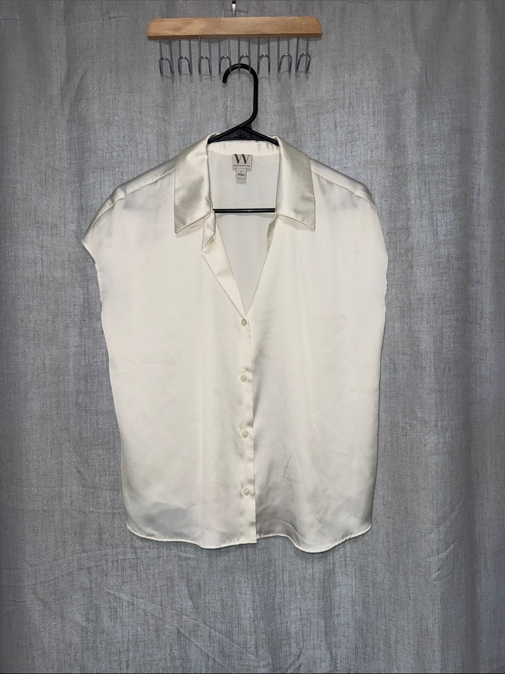 Worthington Cap-Sleeve Satin Button-Up Blouse In Ivory/Cream